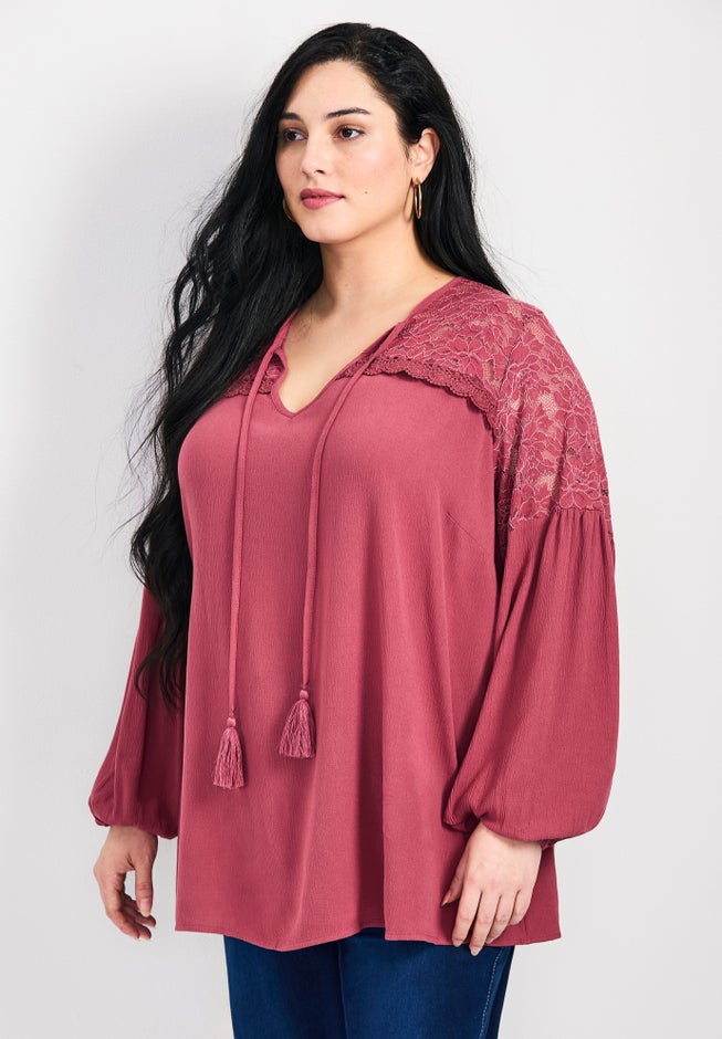 Marcie Lace Yoke Long Sleeve Top image number 1