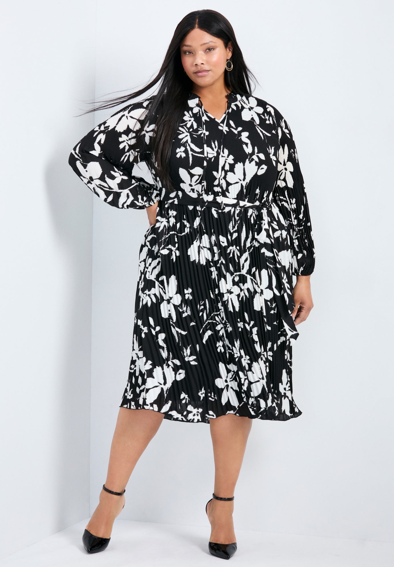 Liana Pleated Blouson Sleeve Dress image number 0