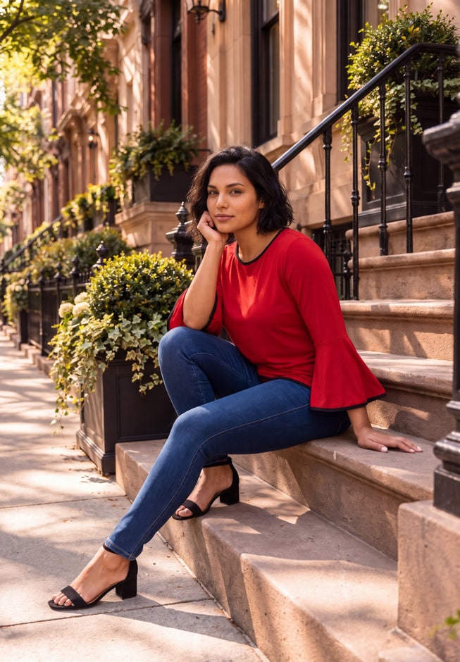 Ivana Contrast Bell Sleeve Top image number 1