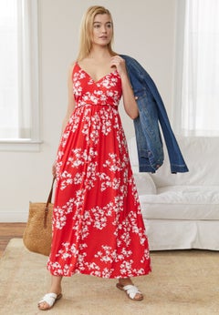 Stretch Jersey Knit Surplice Bodice Maxi Tank Dress