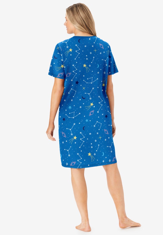 V-Neck Short Sleeve Knee-Length Cotton Sleepshirt image number 1
