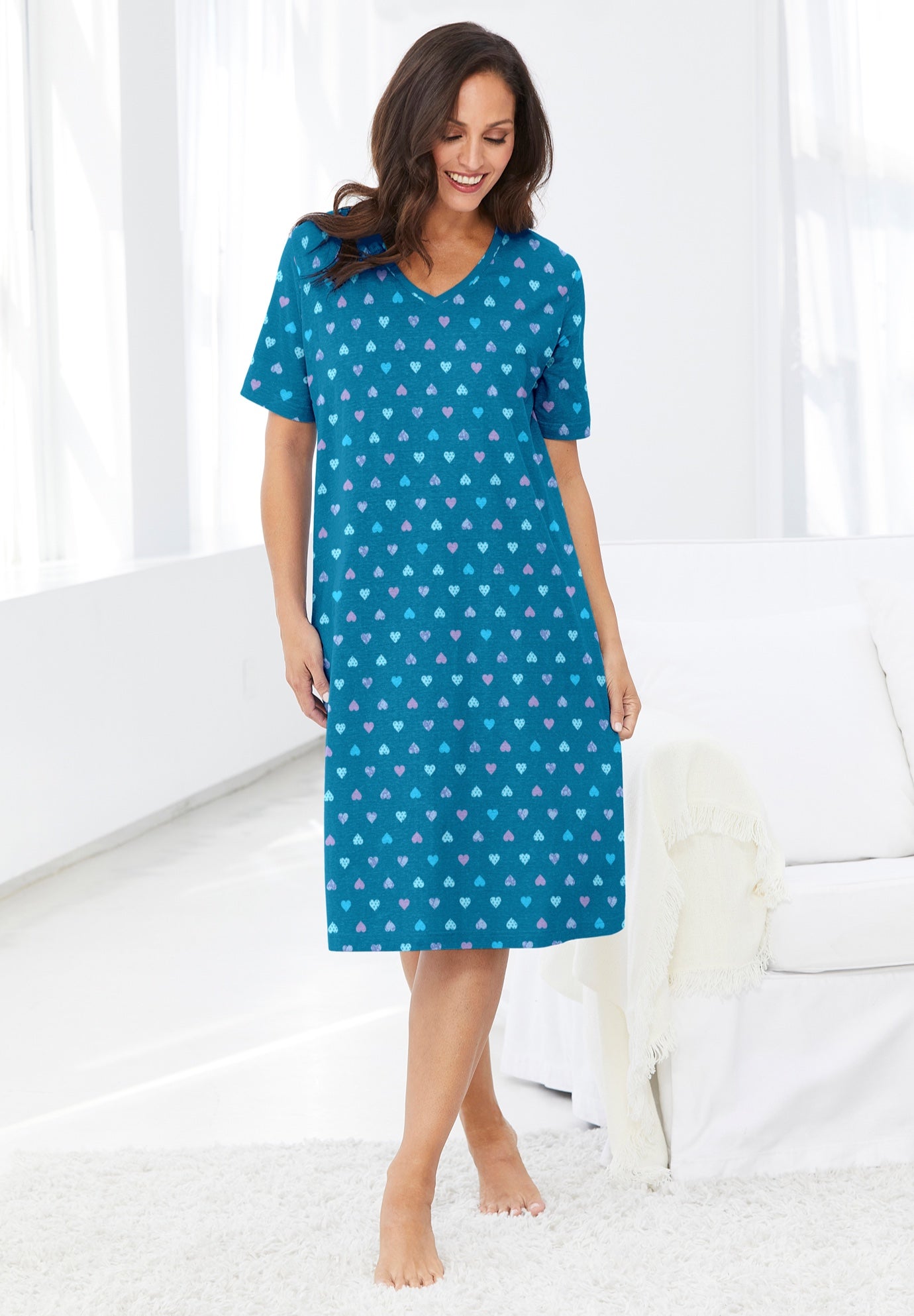 V-Neck Short Sleeve Knee-Length Cotton Sleepshirt image number 0