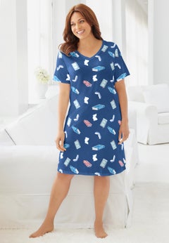 V-Neck Short Sleeve Knee-Length Cotton Sleepshirt
