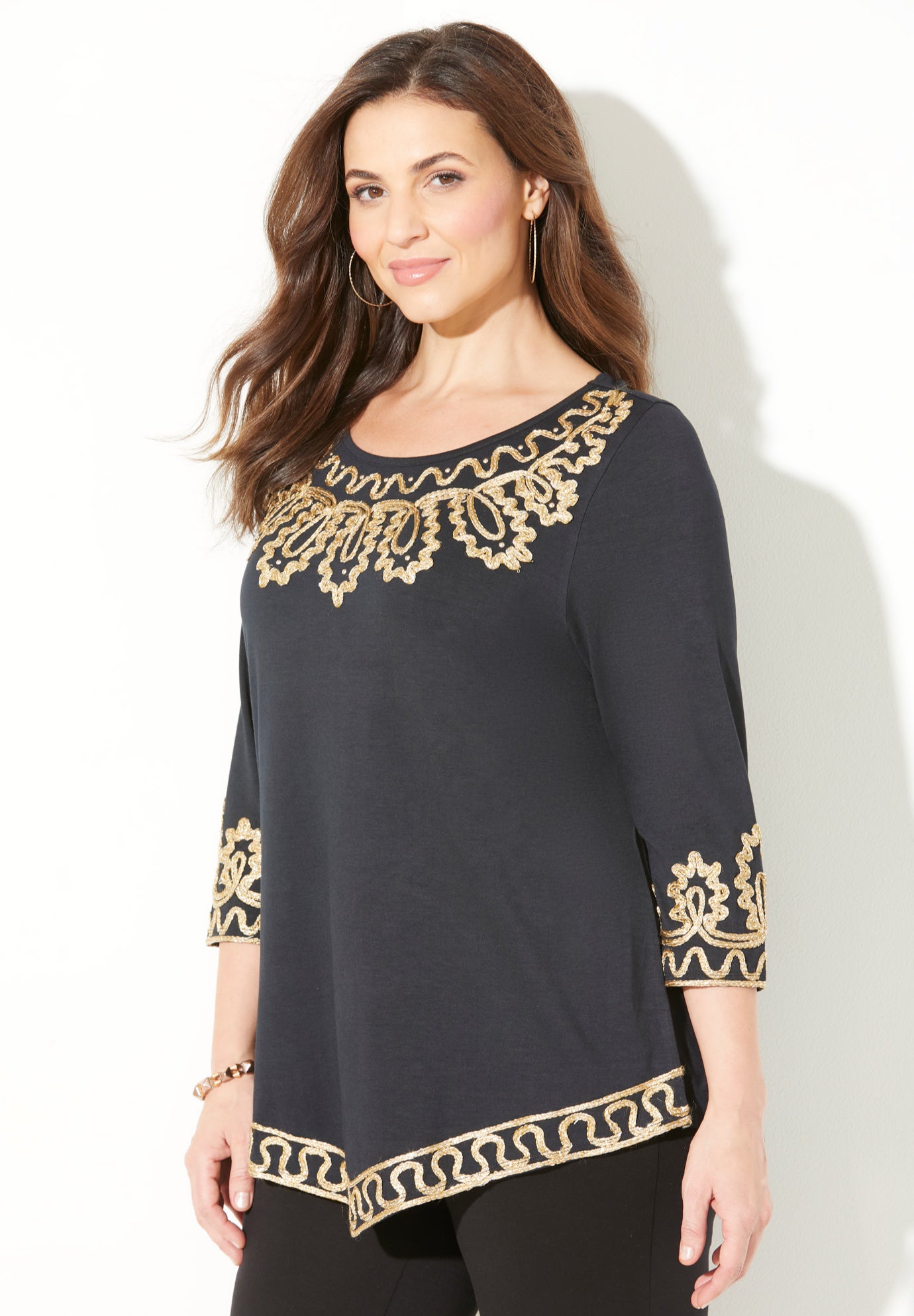 Pointed Hem Embroidered Top image number 1