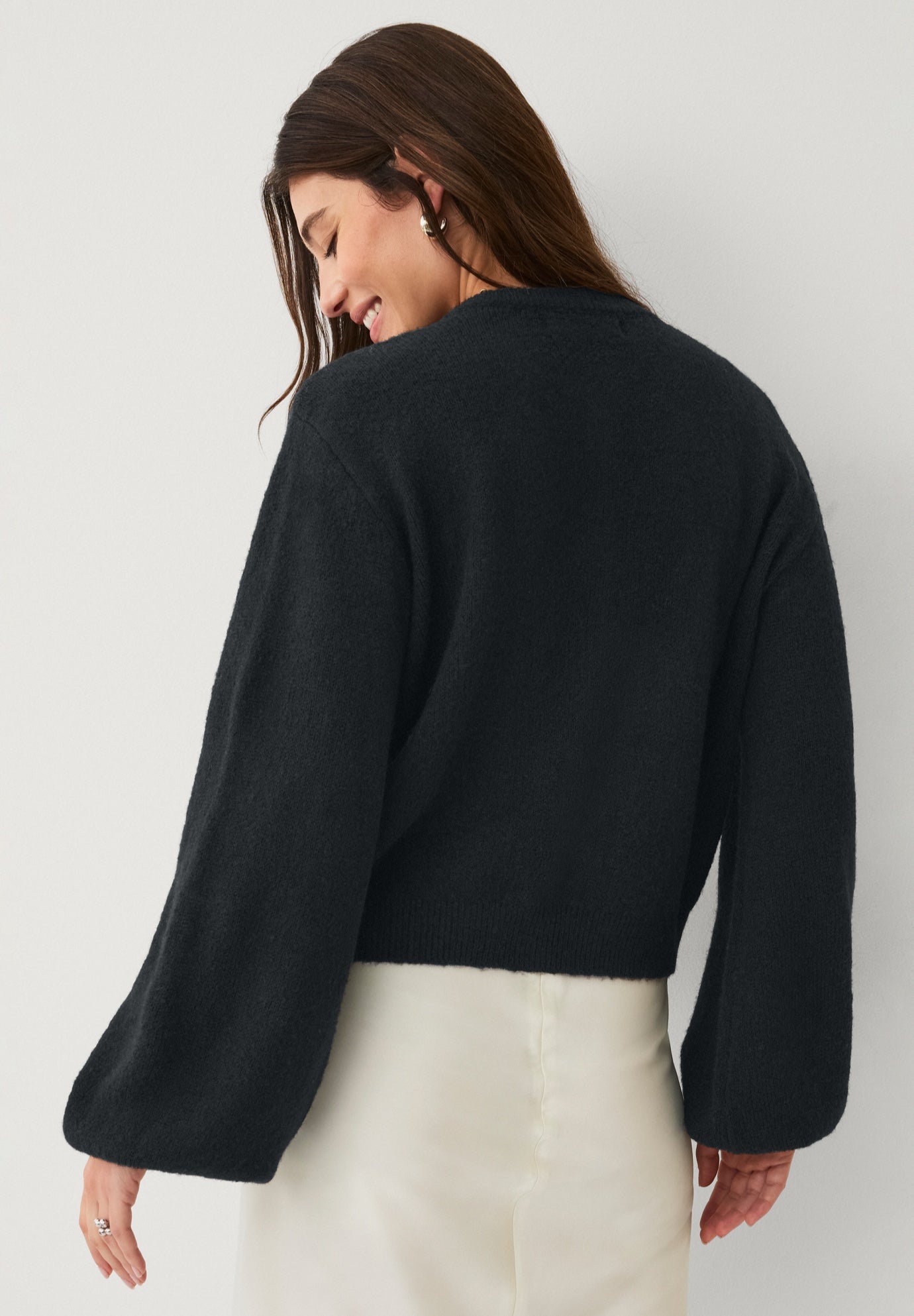 Stretch Pearl Button Front Cardigan Sweater image number 1