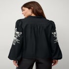 Notch V-Neck Contrast Embroidery Blouse image number 1