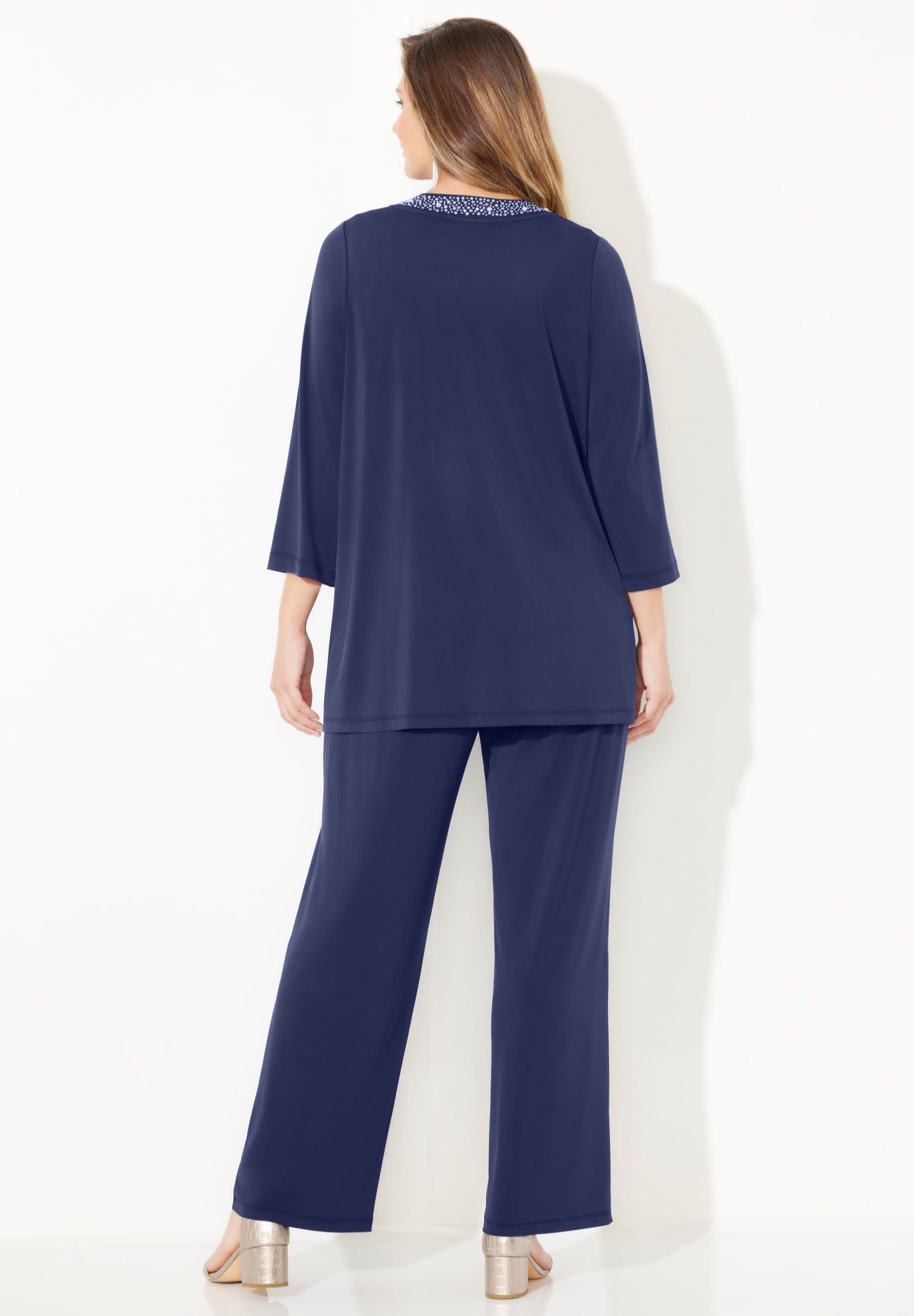 Beaded 3-Piece Cardigan Pant Suit image number 3