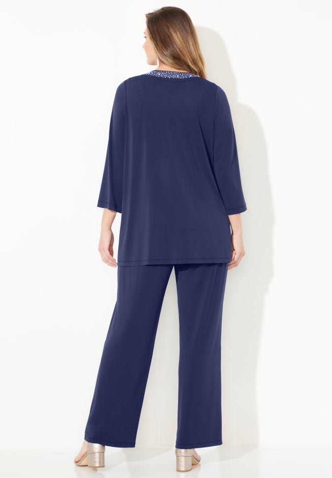 Beaded 3-Piece Cardigan Pant Suit image number 3