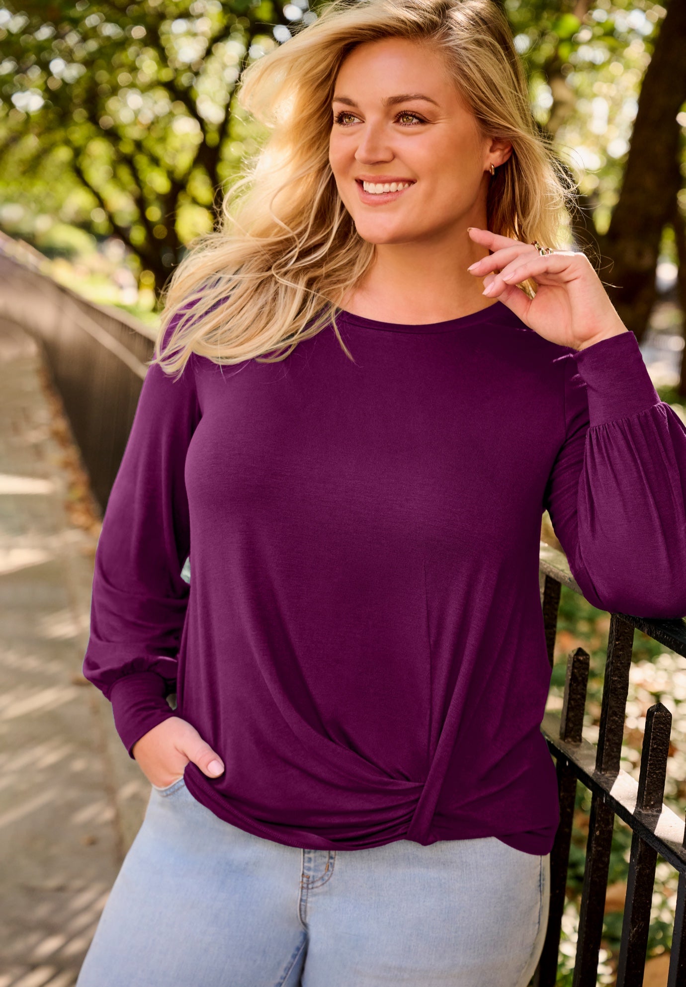 Scoop Neck Knot Hem Top image number 1