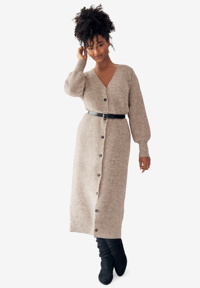 Stretch Button Front Duster Cardigan Sweater image number 3