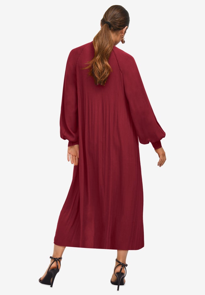 Pleated Midi Dress With Neck Tie image number 1