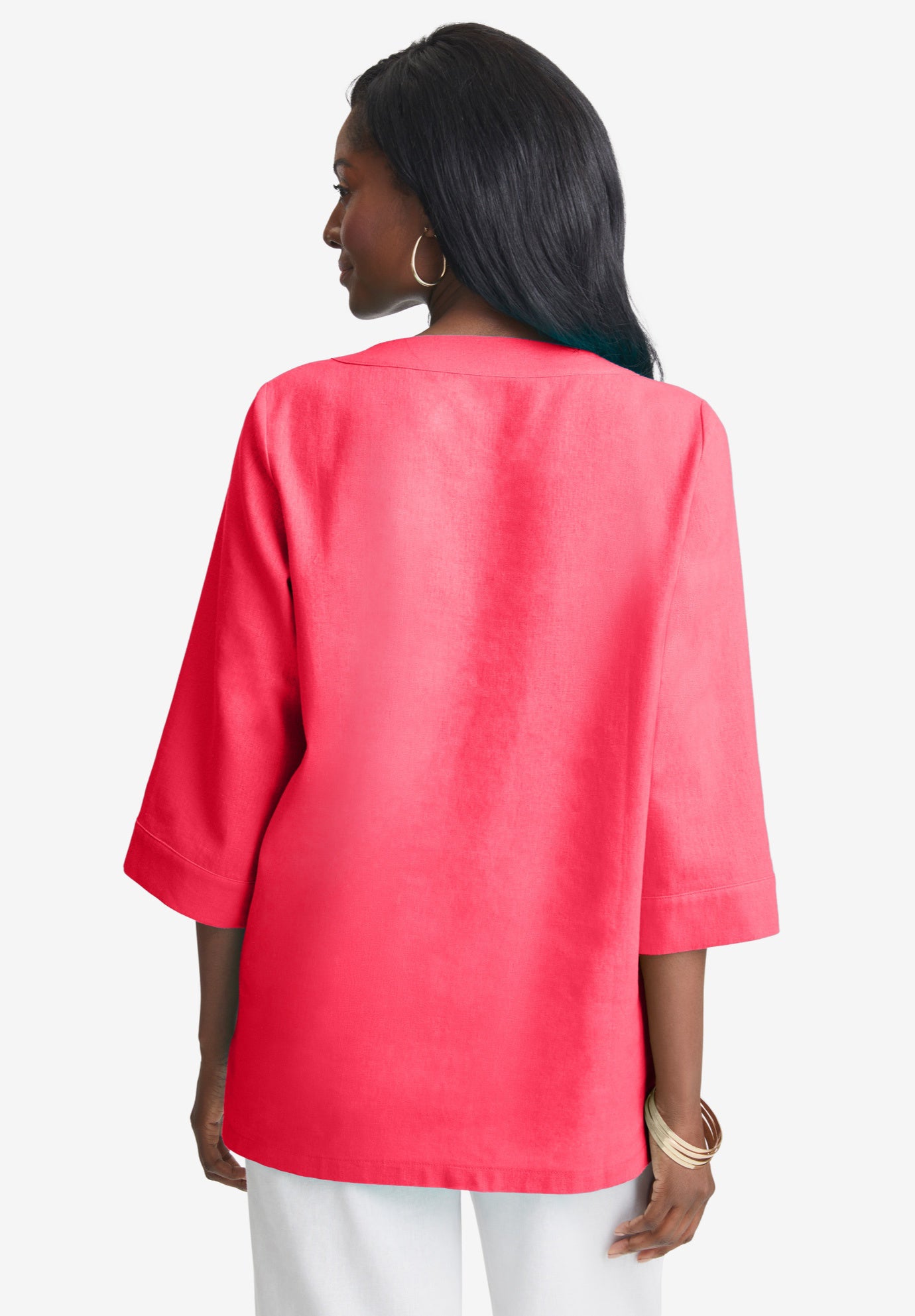 Linen V-Neck Embroidered Tunic image number 4