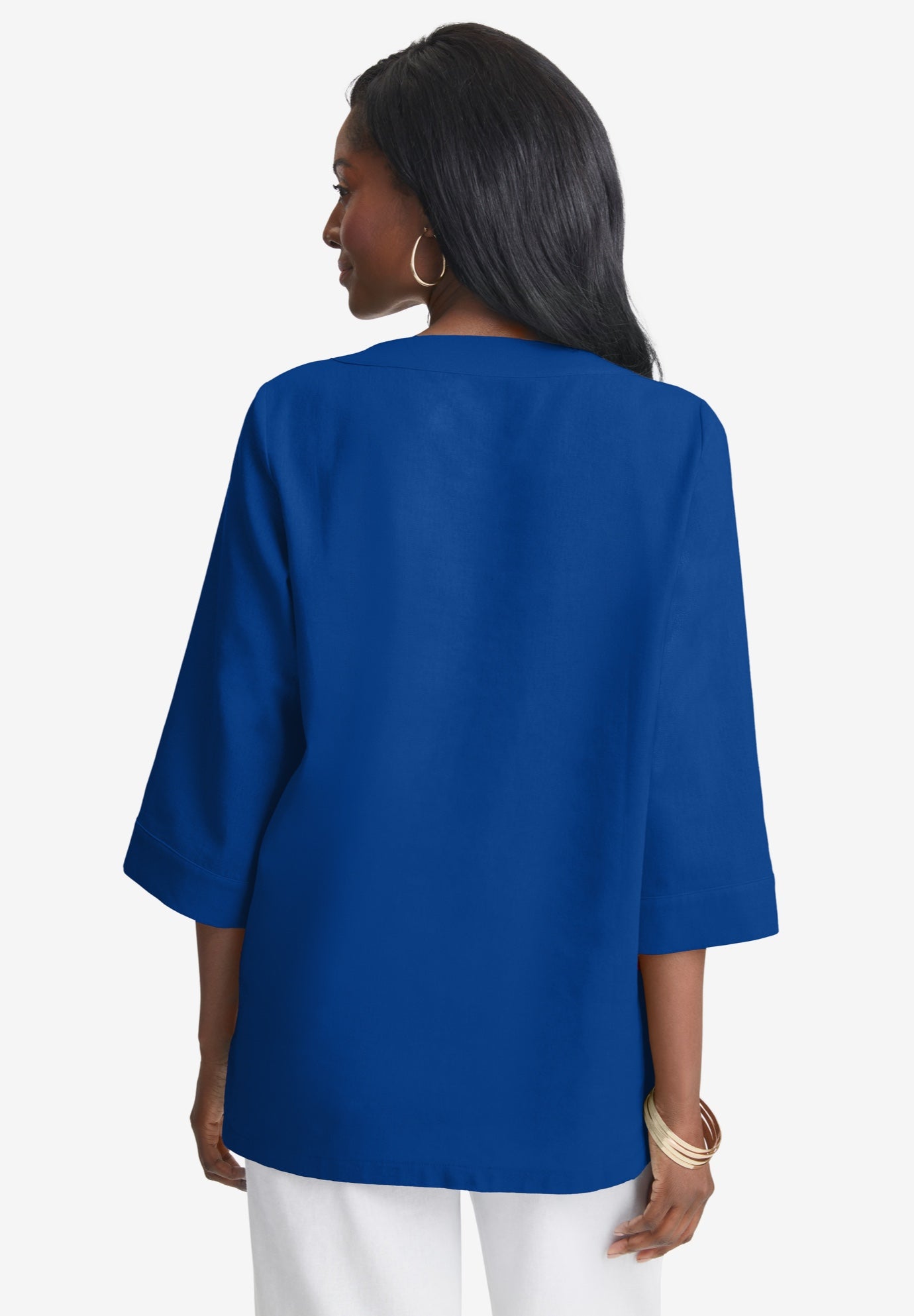 Linen V-Neck Embroidered Tunic image number 1