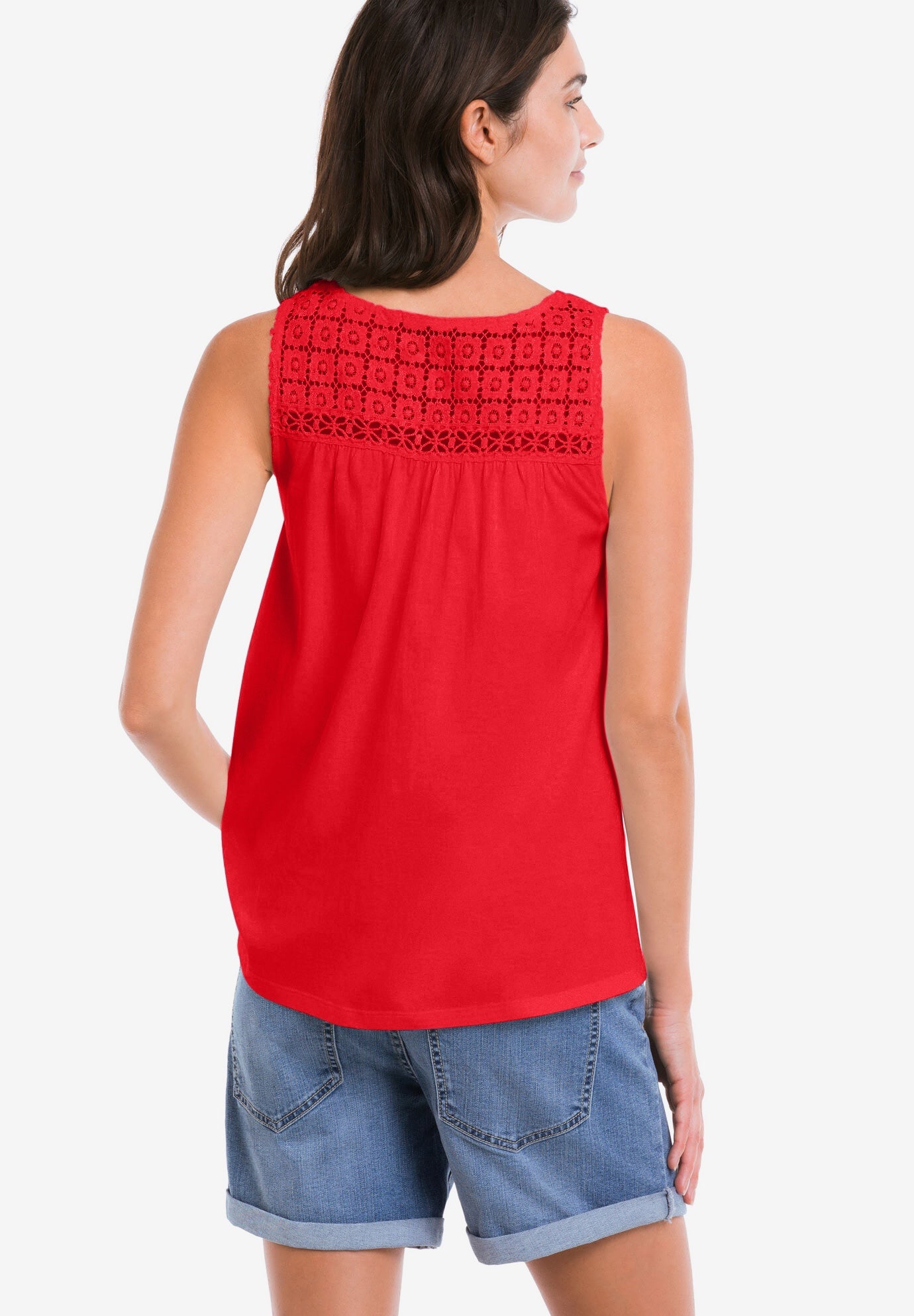 100% Cotton Crochet Scoop Neck A-Line Tank image number 1