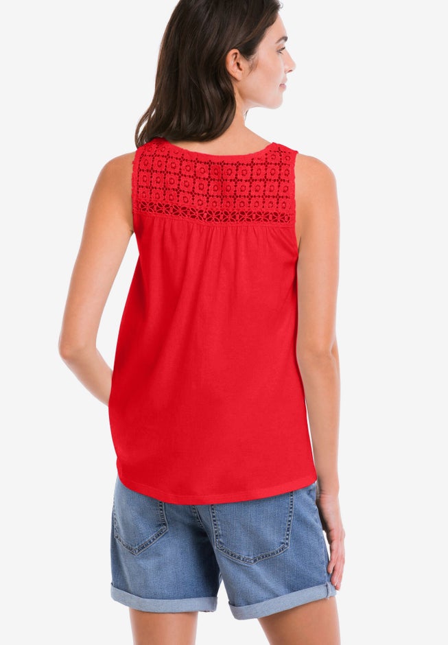 100% Cotton Crochet Scoop Neck A-Line Tank image number 1