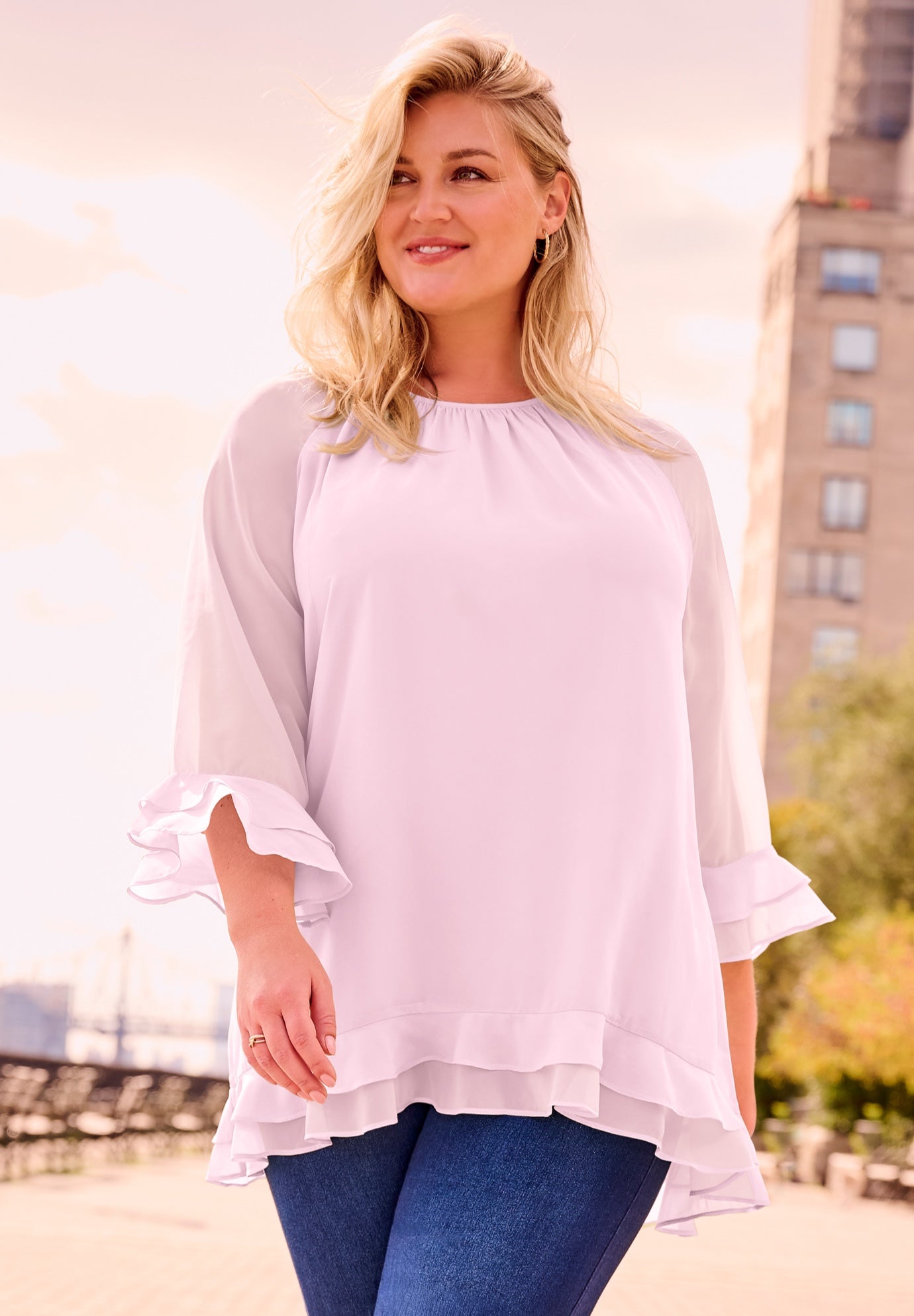 Ruffle Sleeve And Hem Blouse image number 0