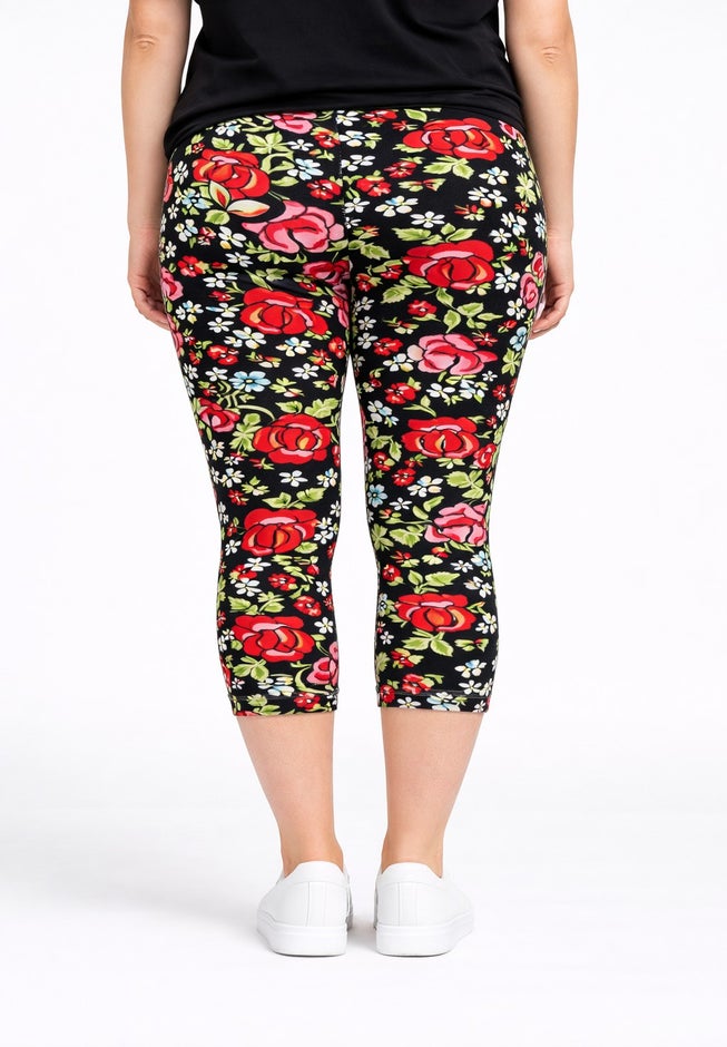 Cotton Spandex Elastic Waist Capri Leggings image number 1
