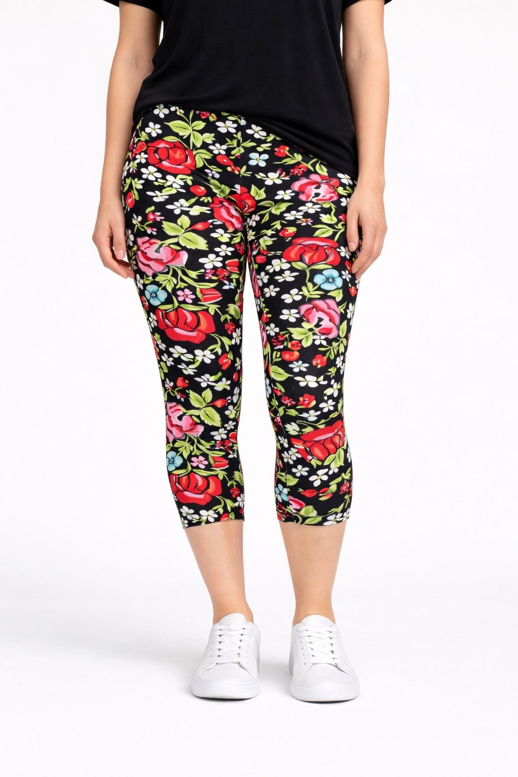 Cotton Spandex Elastic Waist Capri Leggings image number 0
