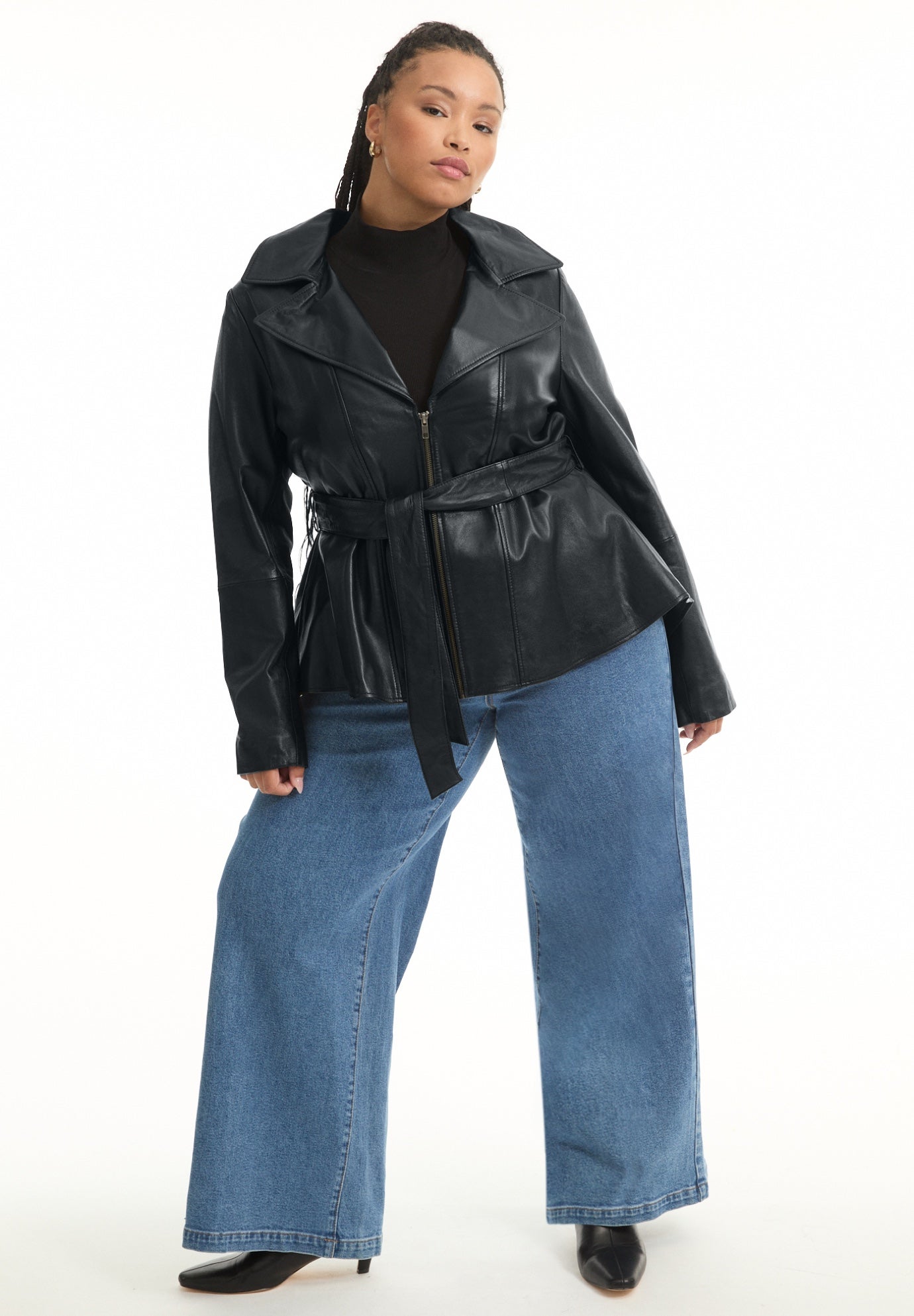 High-Low Peplum Leather Jacket image number 0