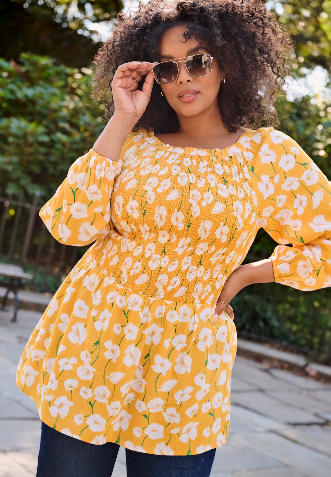 Smocking Blouson Sleeve Blouse image number 1