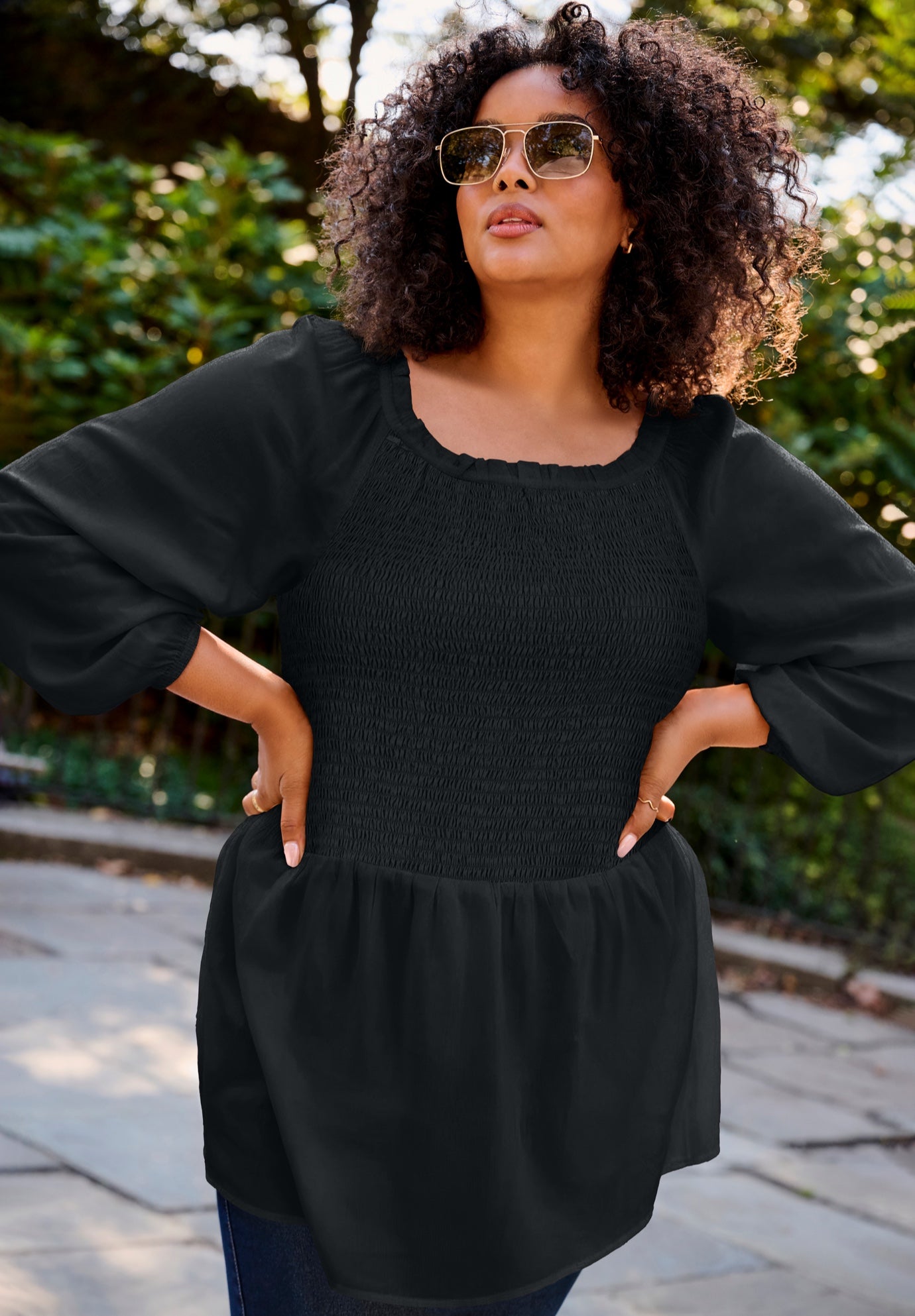 Smocking Blouson Sleeve Blouse image number 0