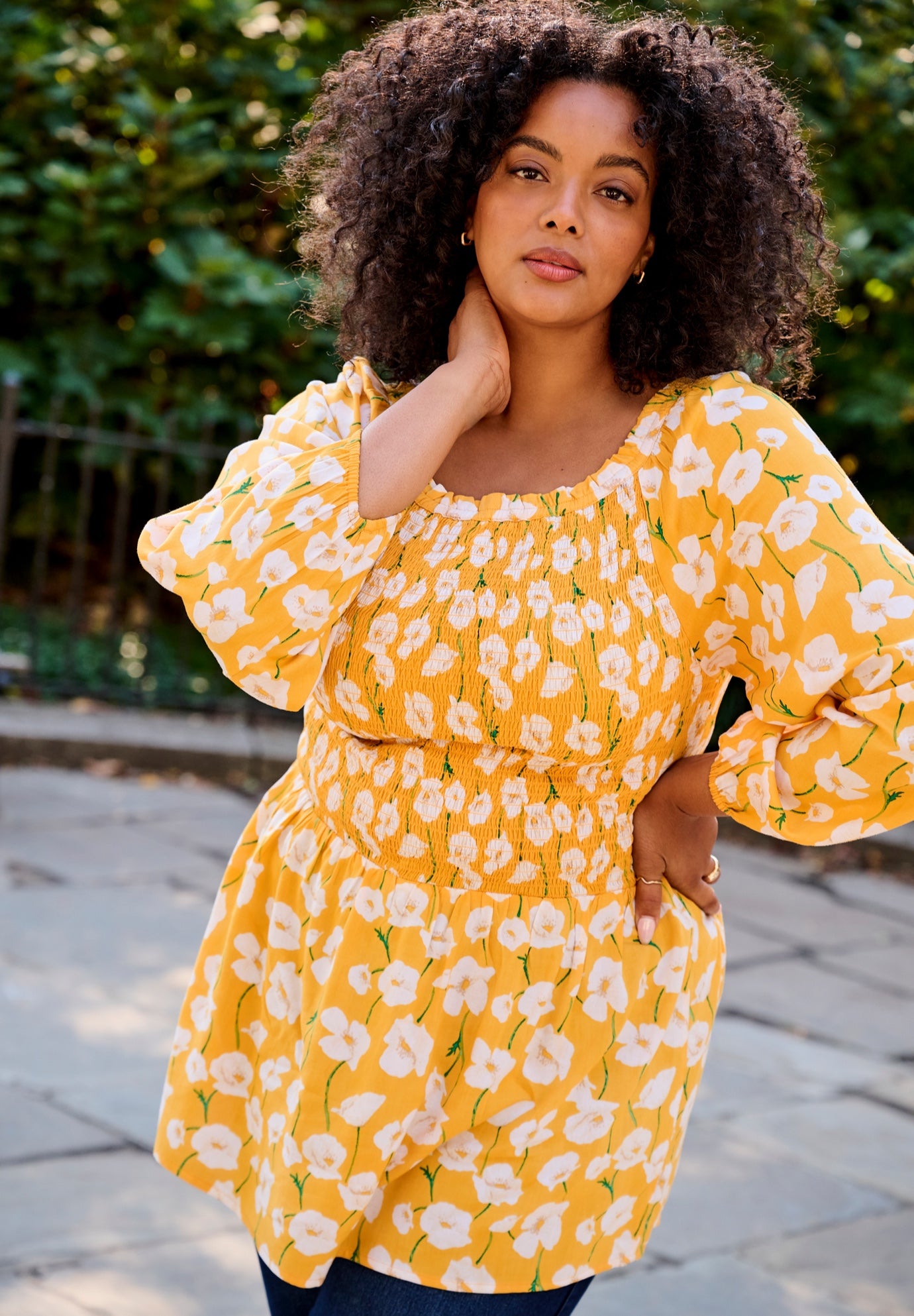 Smocking Blouson Sleeve Blouse image number 1