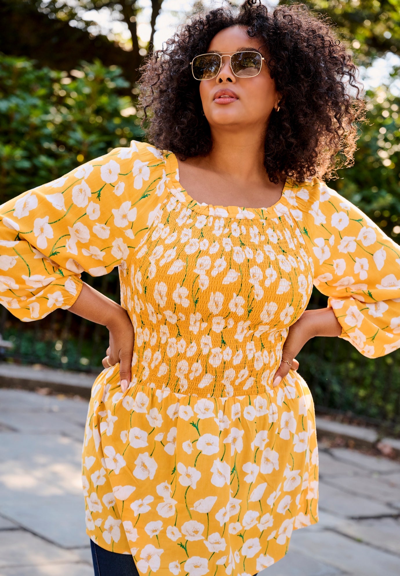 Smocking Blouson Sleeve Blouse image number 1