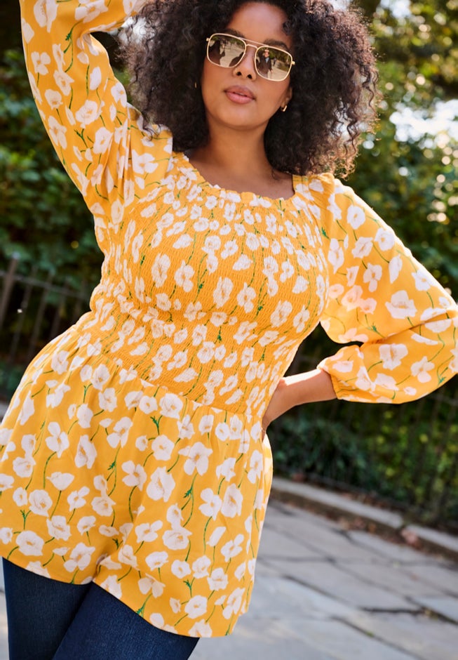 Smocking Blouson Sleeve Blouse image number 1