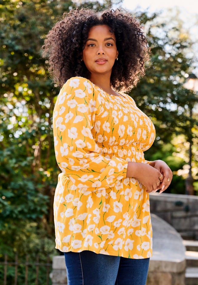 Smocking Blouson Sleeve Blouse image number 2