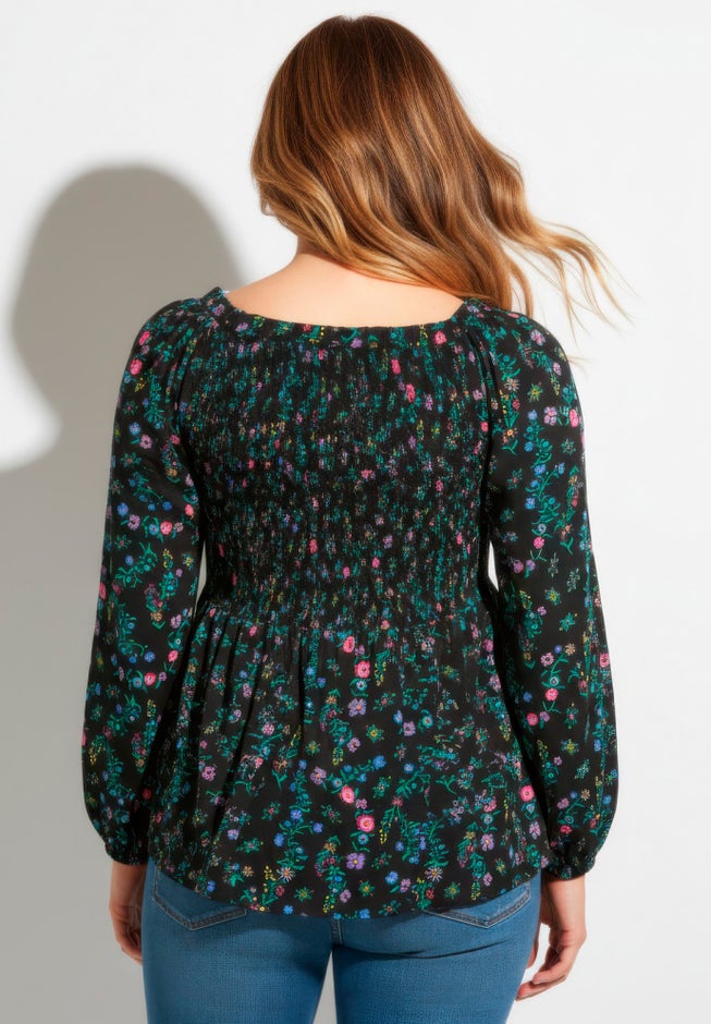 Smocking Blouson Sleeve Blouse image number 3