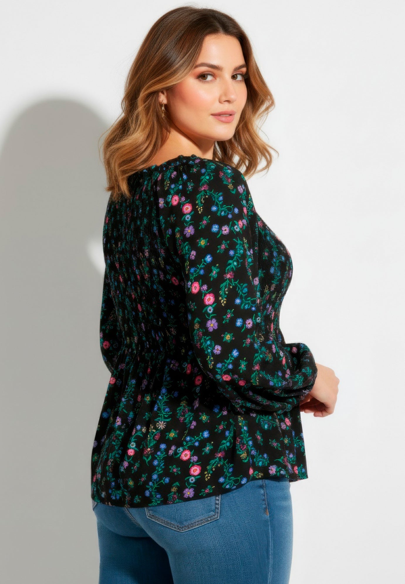 Smocking Blouson Sleeve Blouse image number 2