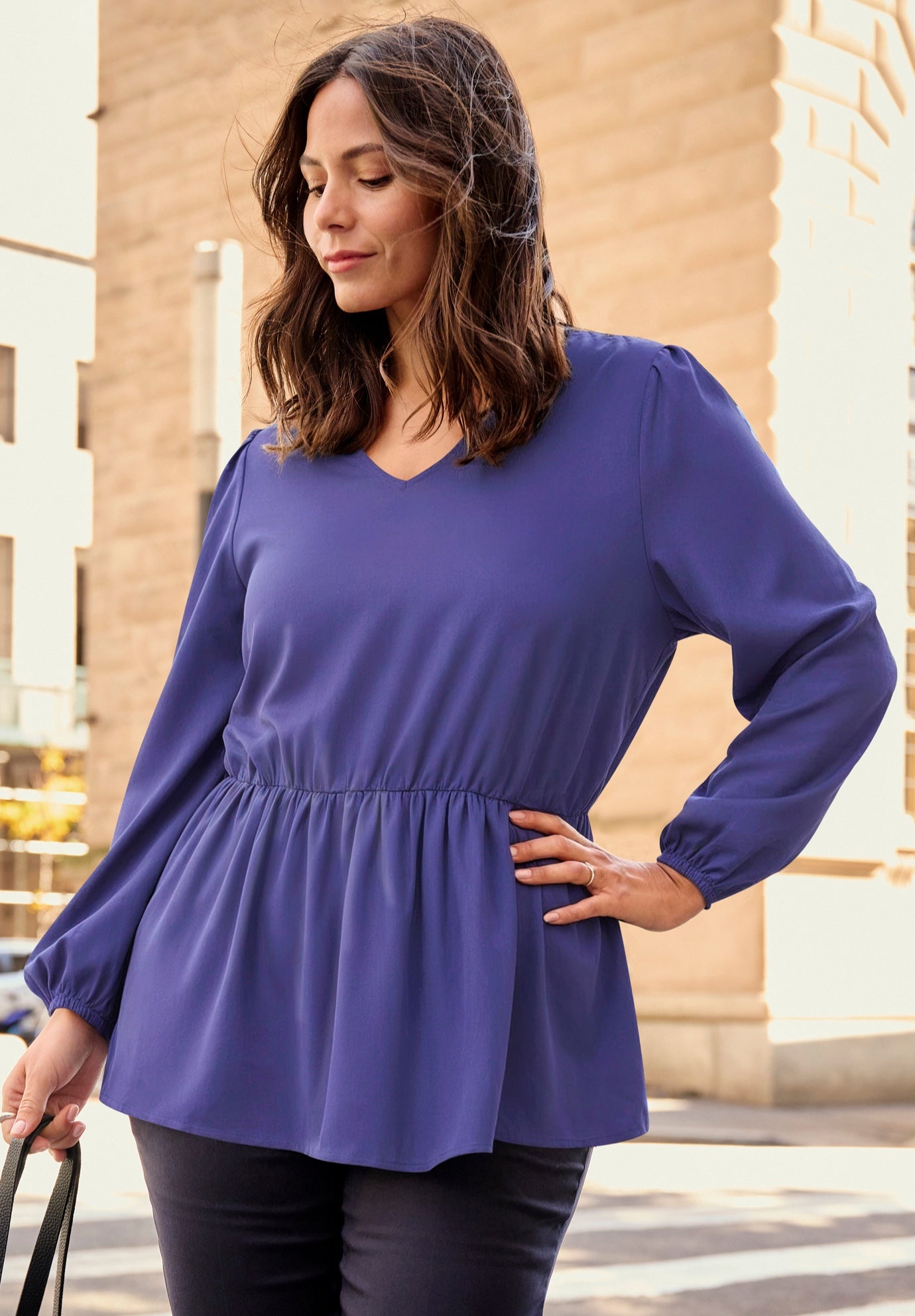 V Neck Blouson Elastic Waist Blouse image number 0