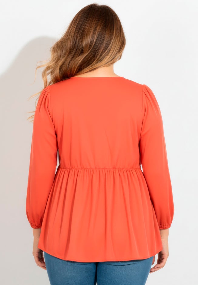 V Neck Blouson Elastic Waist Blouse image number 2