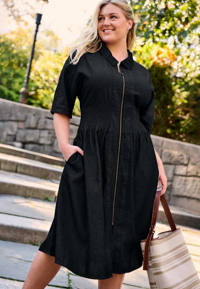 Smocked Zip Front Dress image number 1