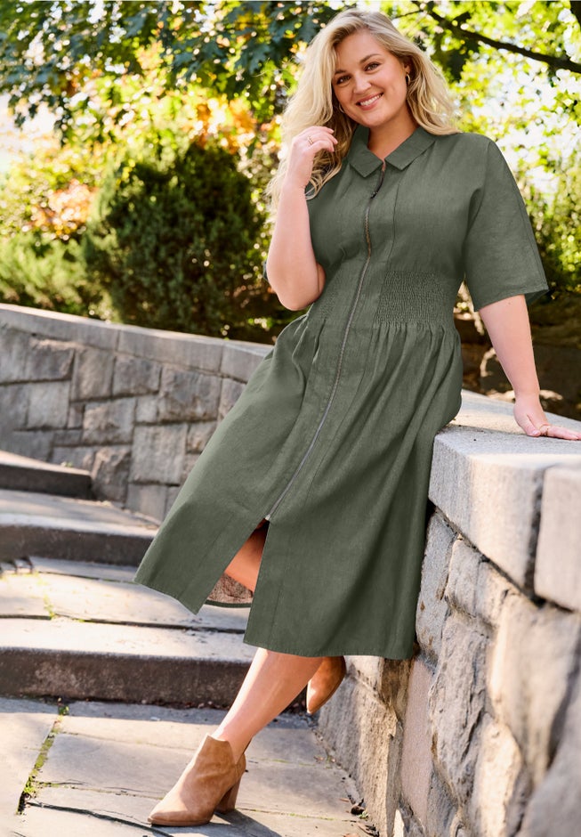 Smocked Zip Front Dress image number 1