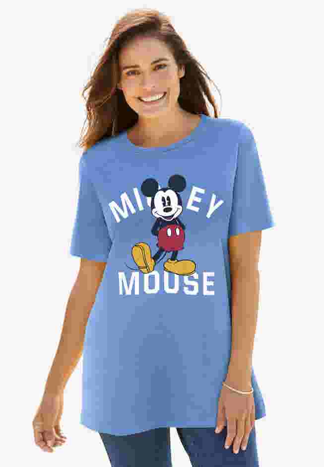 Disney Women's Short Sleeve Crew Tee Blue Mickey Mouse Standing image number 0