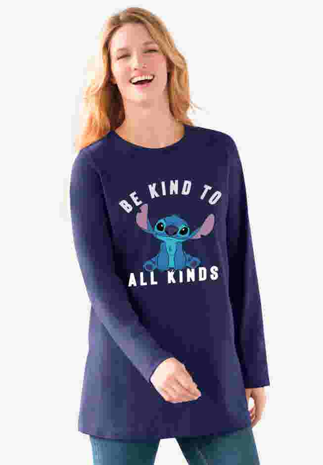 Disney Women's Long Sleeve Crew Tee Stitch Be Kind to All Kinds image number 0