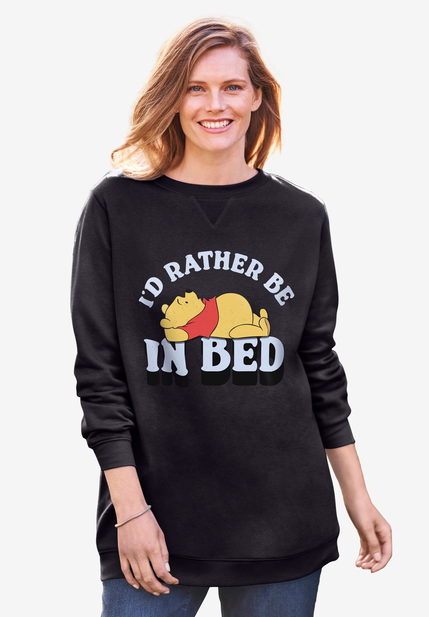 Disney Women's Long Sleeve Fleece Sweatshirt Winnie the Pooh Rather Be In Bed image number 0