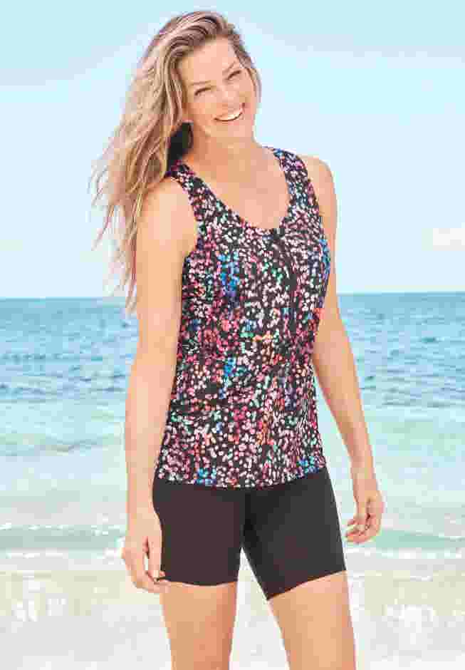 Zip Front Posture Bra Tankini Top image number 0