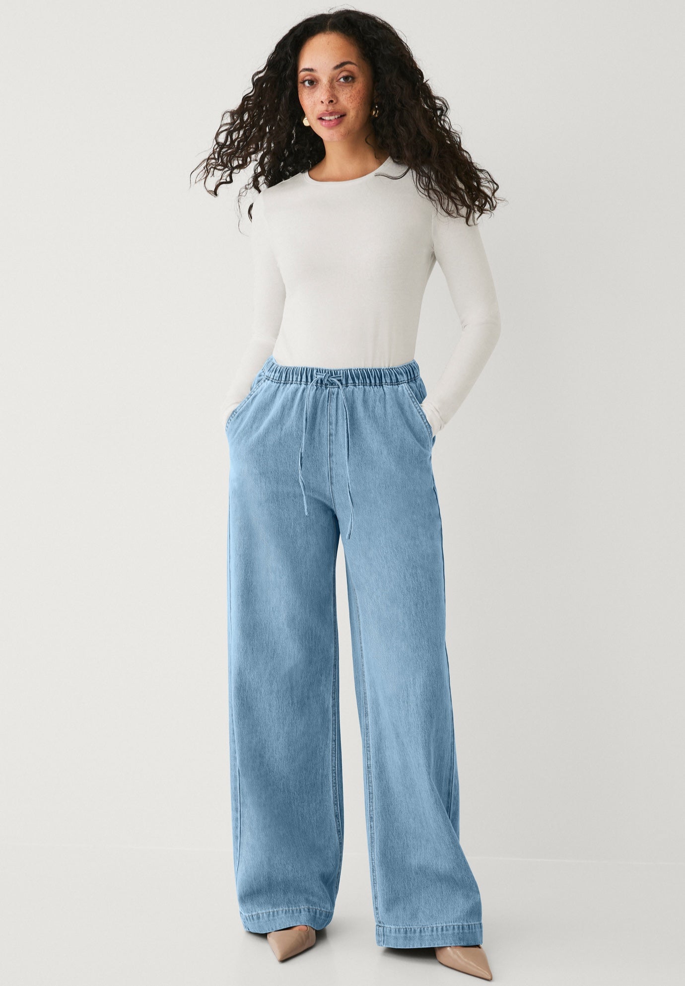 Elastic Waist With Drawstring Wide Leg Jeans image number 0