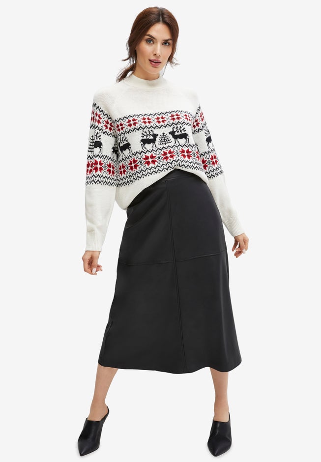 Faux Leather A-line Midi Skirt image number null