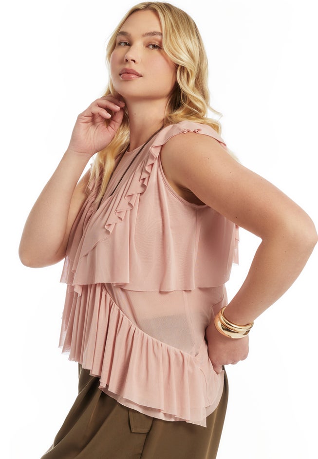 Asymmetric Ruffle Mesh Top image number 3