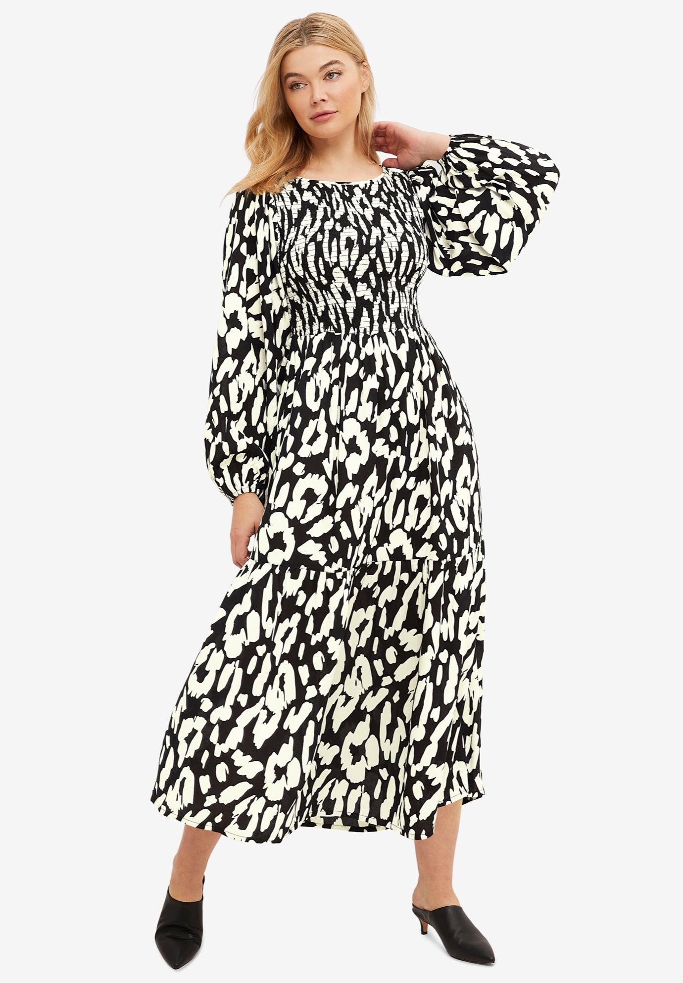 Smocked Bodice Tiered Midi Dress image number 0