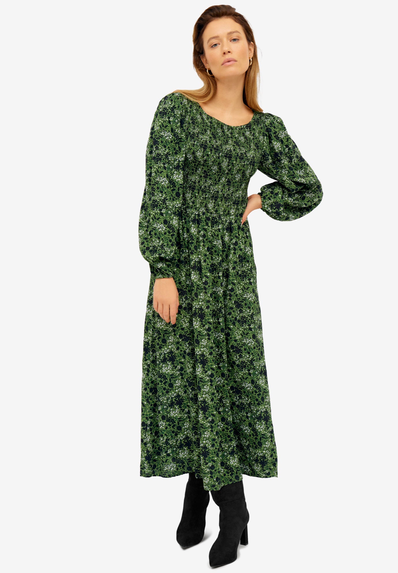 Smocked Bodice Tiered Midi Dress image number 0