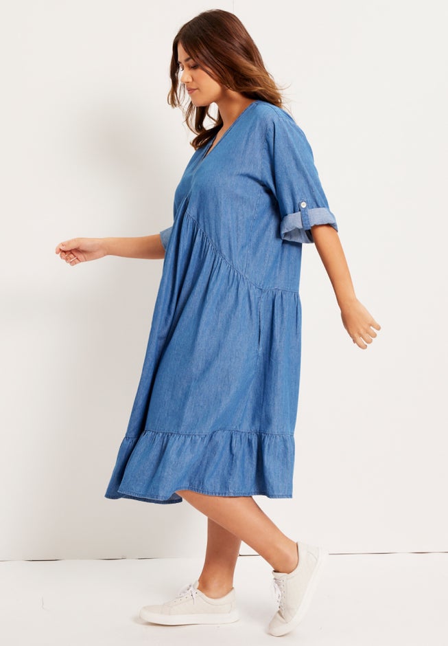 avenue denim dress Chambray Button Front Dress