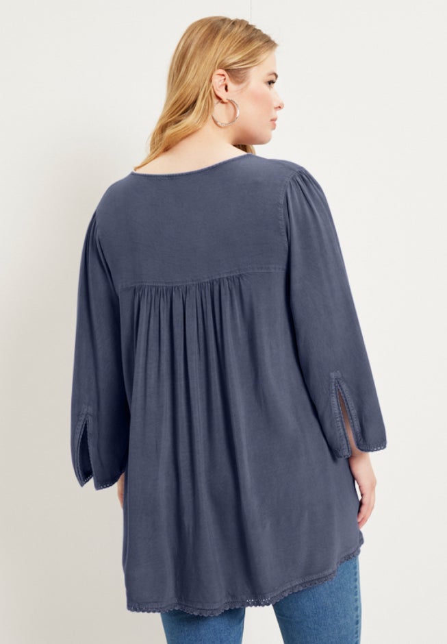 Acid Wash Peasant Blouse image number 4