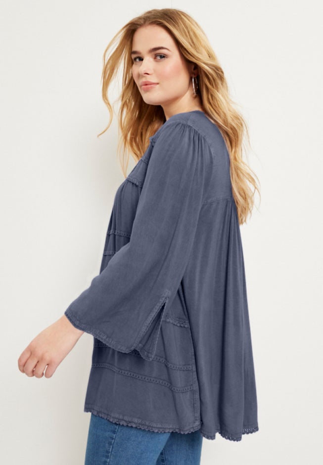 Acid Wash Peasant Blouse image number 5