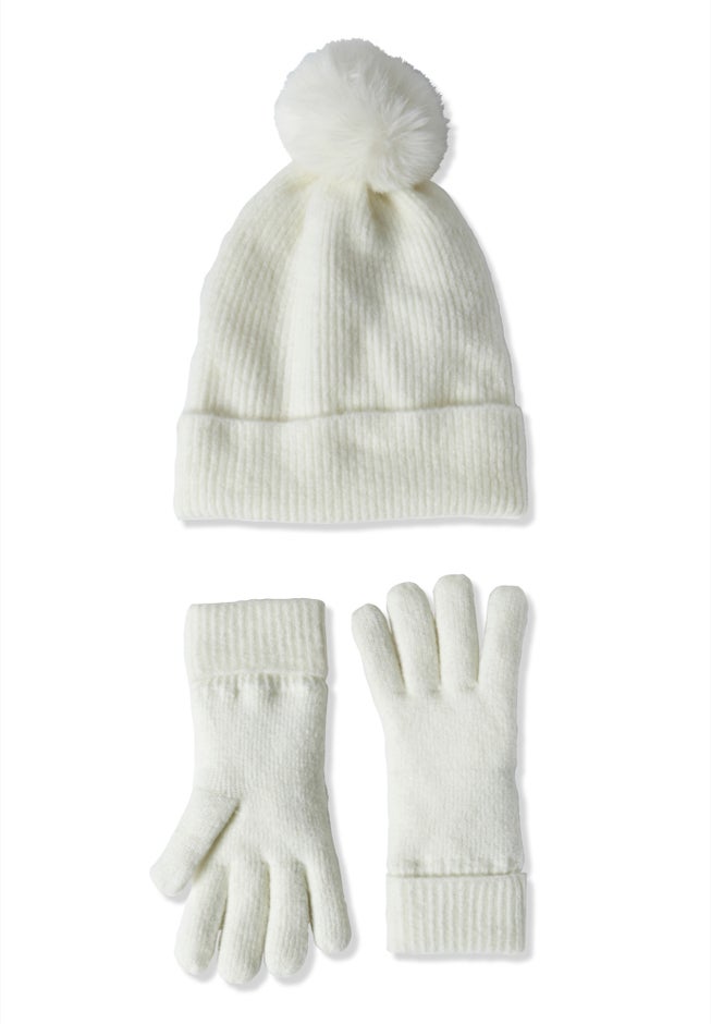 Faux Fur-Lined Beanie Hat and Glove Set. image number 2