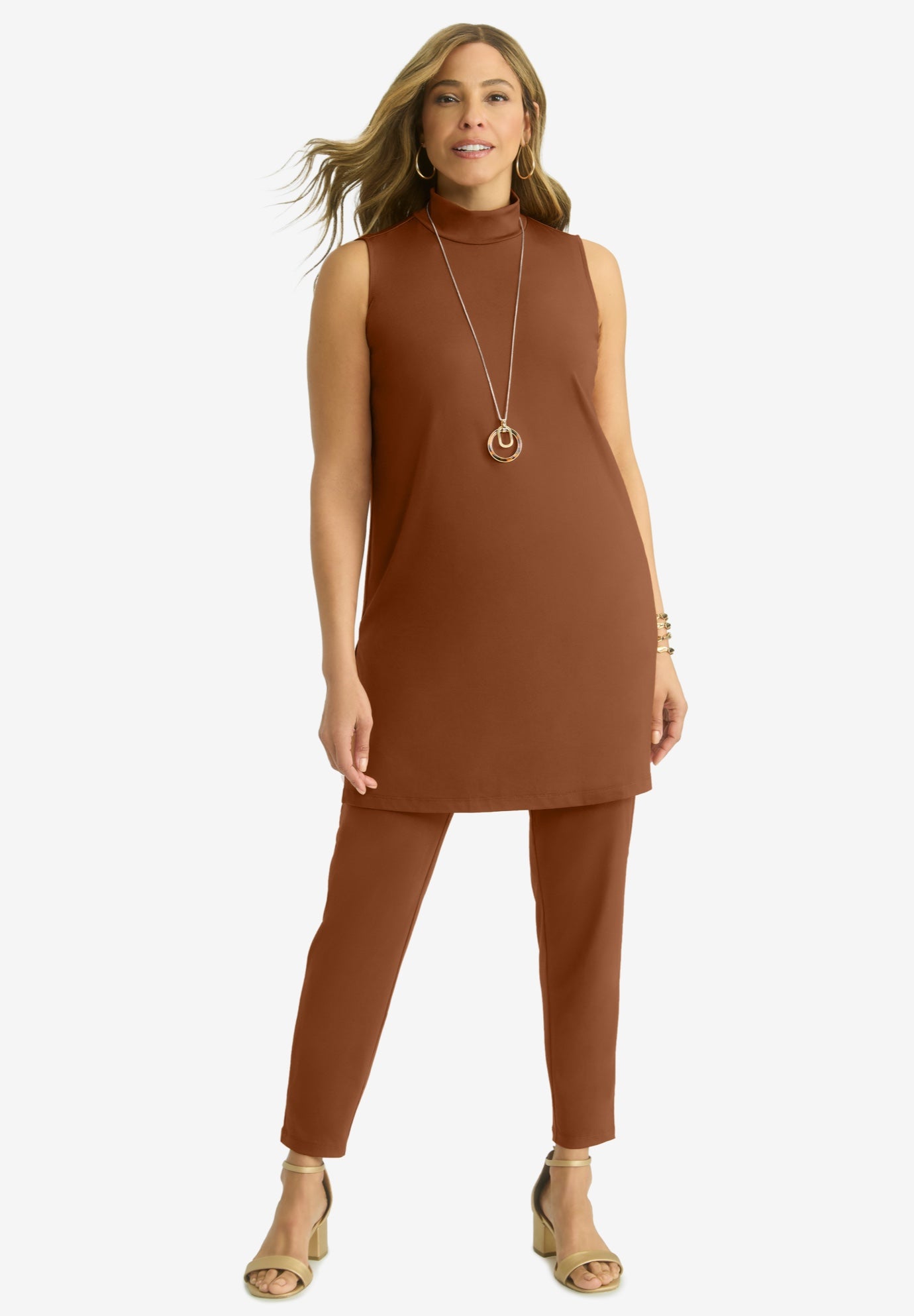 2-Piece Stretch Knit Mockneck Mega Tunic Set image number 0