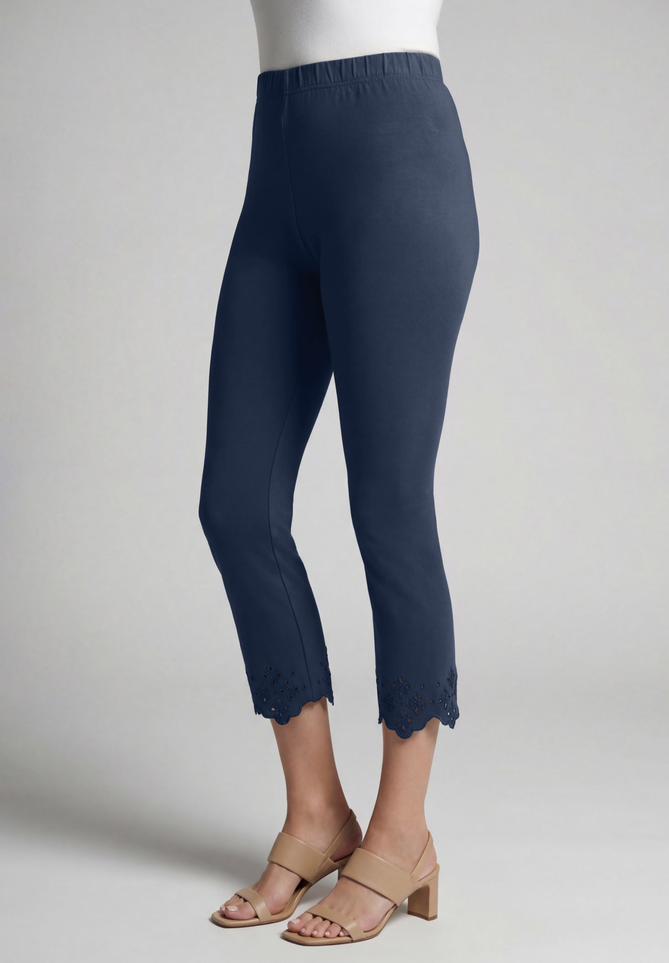 Stretch Cotton Eyelet Capri Legging image number 1